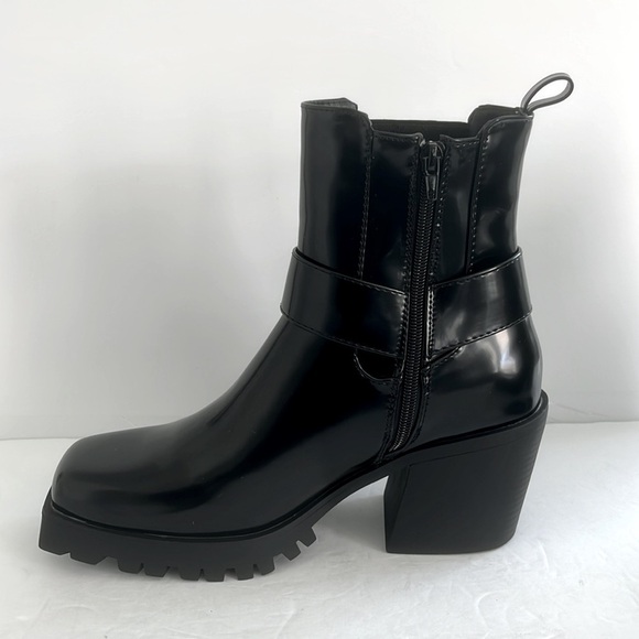 SHOE DAZZLE Black Ankle Boots Buckle Detail Lug Sole Moto Combat Shoes Size 9.5 - Picture 9 of 13